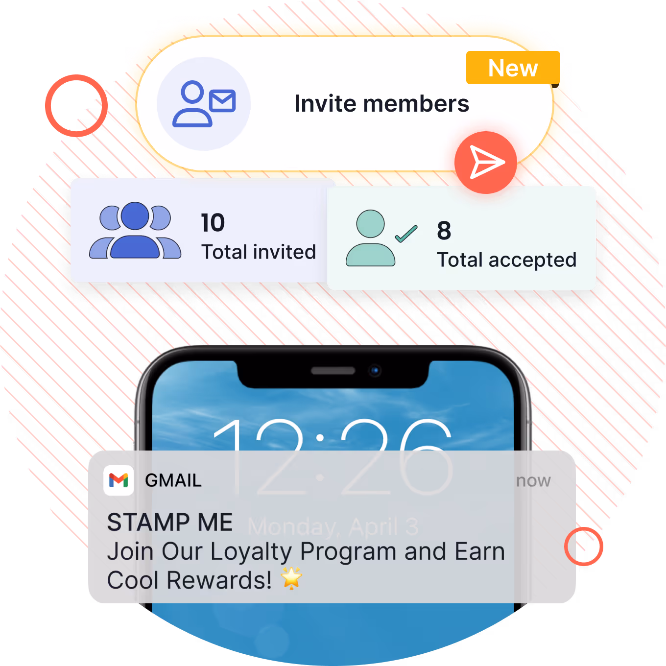 UI elements for the Invite Members on the Stamp Me console. 